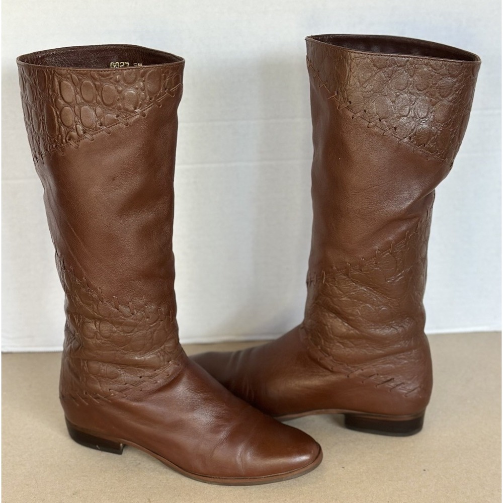 Vintage 80s Made In‎ Brazil Brown Leather Boots 15" Tall Women 's Sz 8